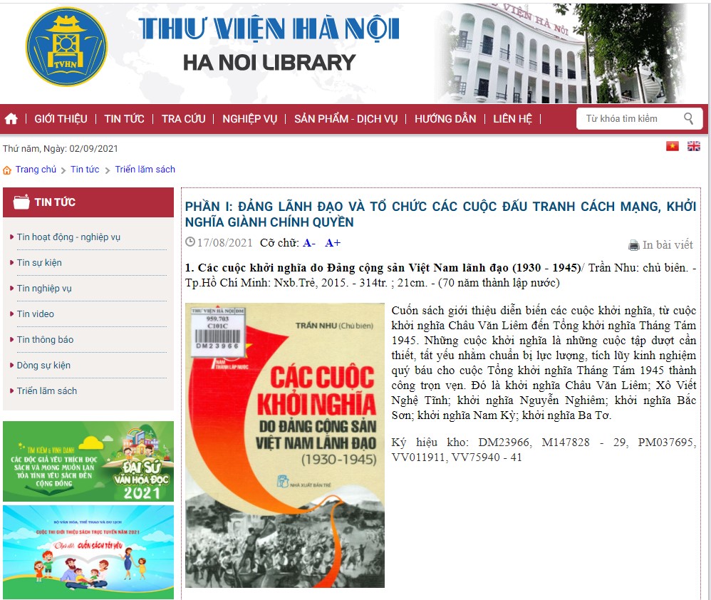 Triển lãm sách online: Kỷ niệm 76 năm Cách mạng Tháng tám và Quốc khánh 2-9